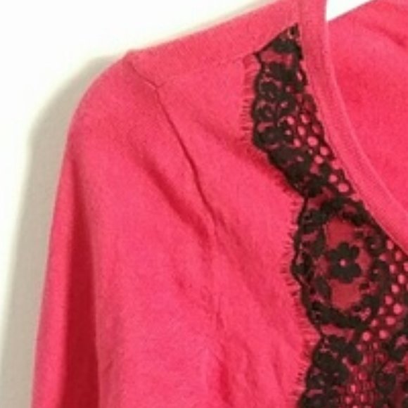 💗 Beautiful Victorian Inspired Hot Pink & Black Lace Cardigan - XS - Picture 3 of 7